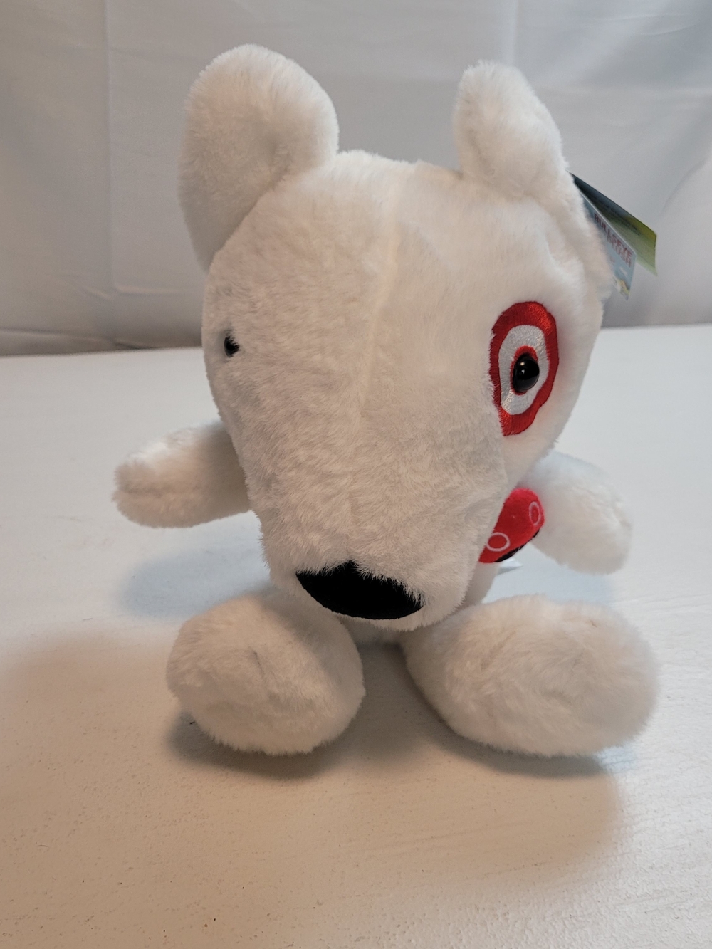 Target White Plush Dog with Red Accent and Black Nose